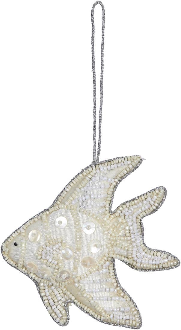 HS Seashells - Tropical Fish White MOP & Beaded Ornament