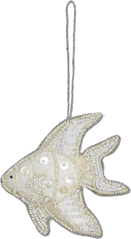 HS Seashells - Tropical Fish White MOP & Beaded Ornament