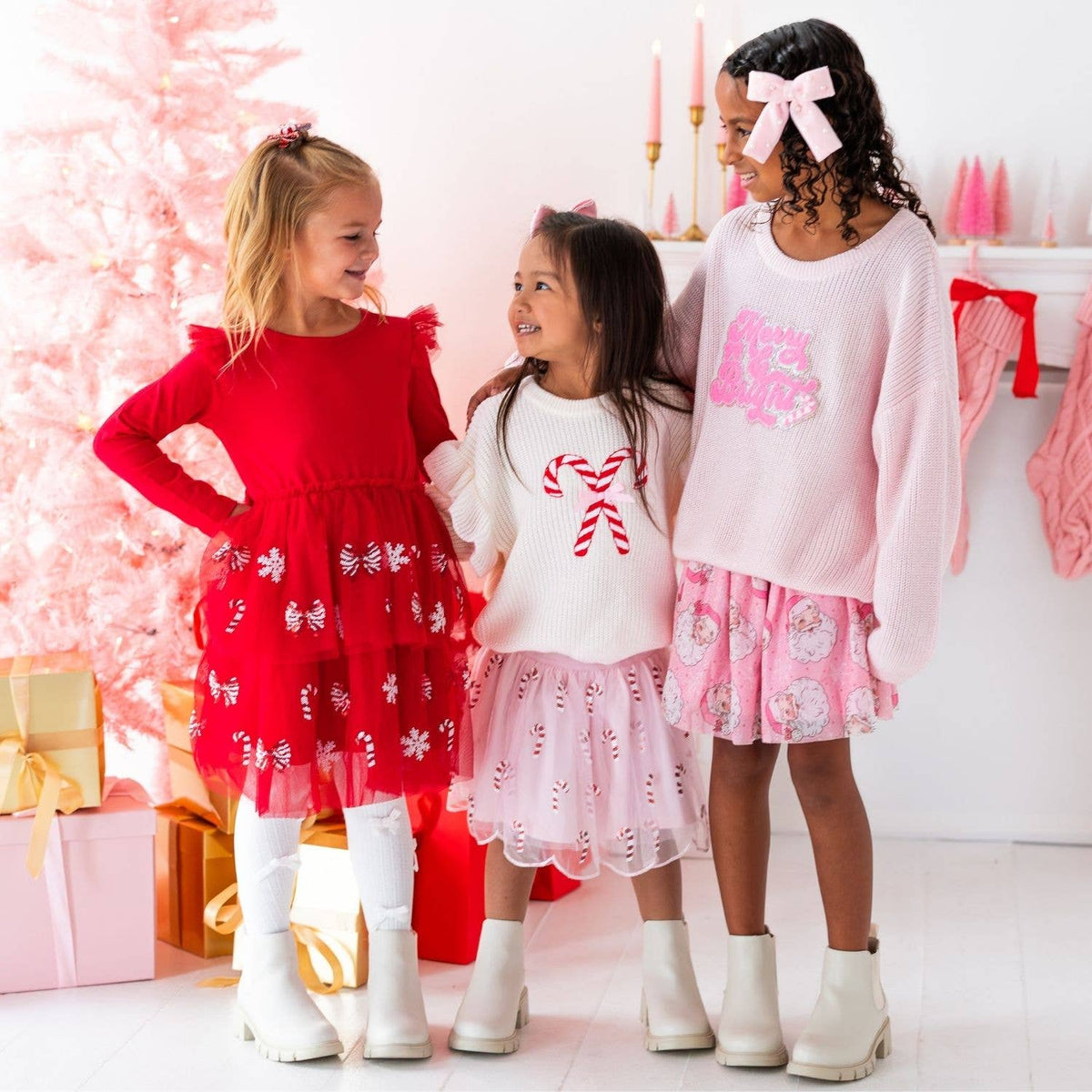Sweet Wink - Candy Cane Christmas Gemstone Bow Clip - Kids Hair Accessory