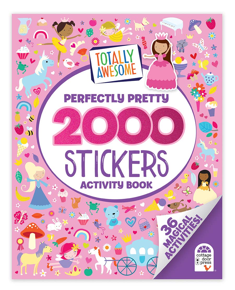 Children's activity book with stickers on a pink background
