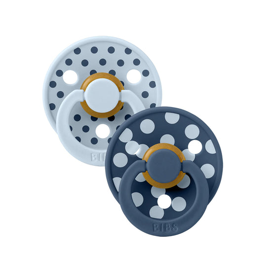 BIBS - STUDIO Colour Pacifiers 2 Pack Polka Baby/Steel Blue Latex