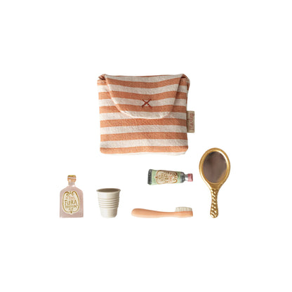 Maileg - Tooth brush set in bag, Mouse - Red stripe