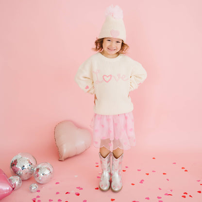 Sweet Wink - Ditsy Love Valentine's Day Knit Kids Sweater - Mommy & Me