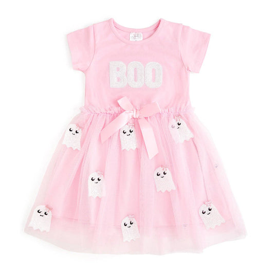 Sweet Wink - Boo Sequin Patch Halloween Short Sleeve Tutu Dress