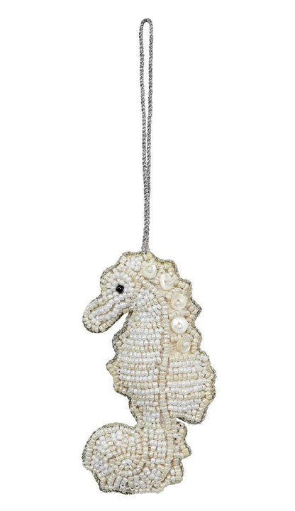 HS Seashells - Seahorse White MOP & Beaded Ornament
