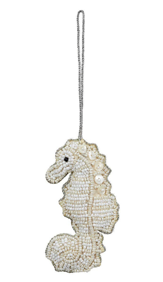 HS Seashells - Seahorse White MOP & Beaded Ornament