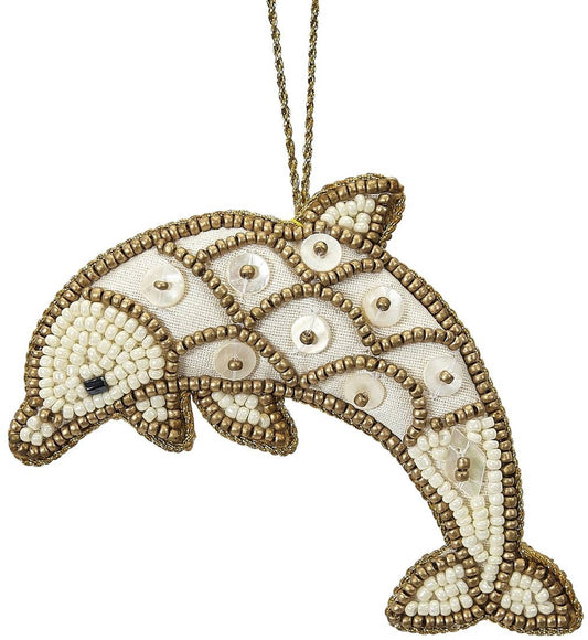HS Seashells - Dolphin Gold MOP & Beaded Ornament
