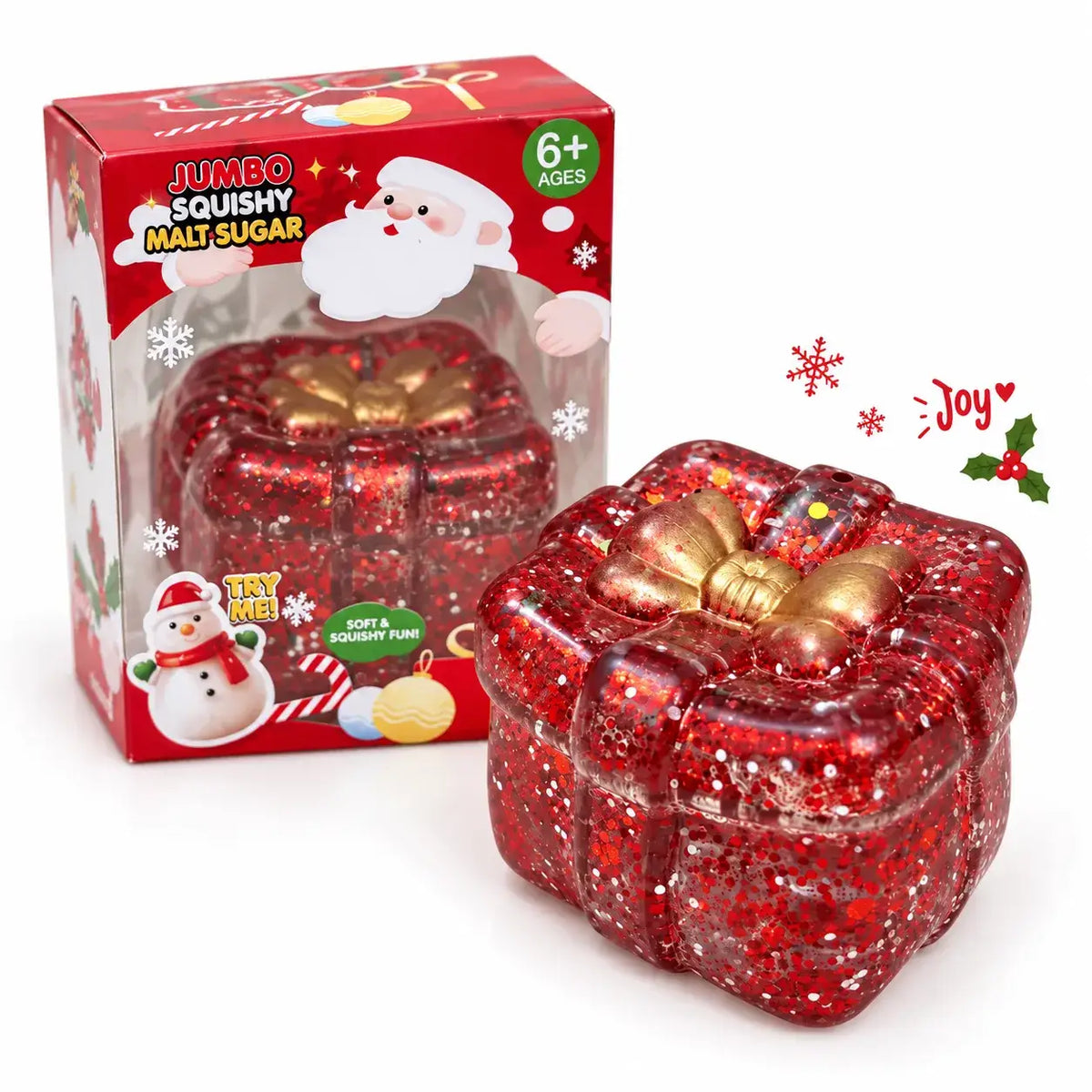 Toynex - Christmas Glitter Maltose Squishy Stress Toy-Santa, Reindeer, Snowman & Gift Box
