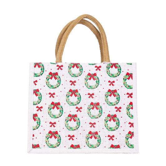 The Royal Standard - Clara Wreath Gift Tote   White/Red/Green    12x10x8