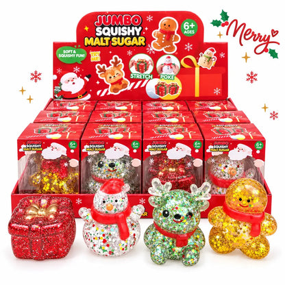 Toynex - Christmas Glitter Maltose Squishy Stress Toy-Santa, Reindeer, Snowman & Gift Box