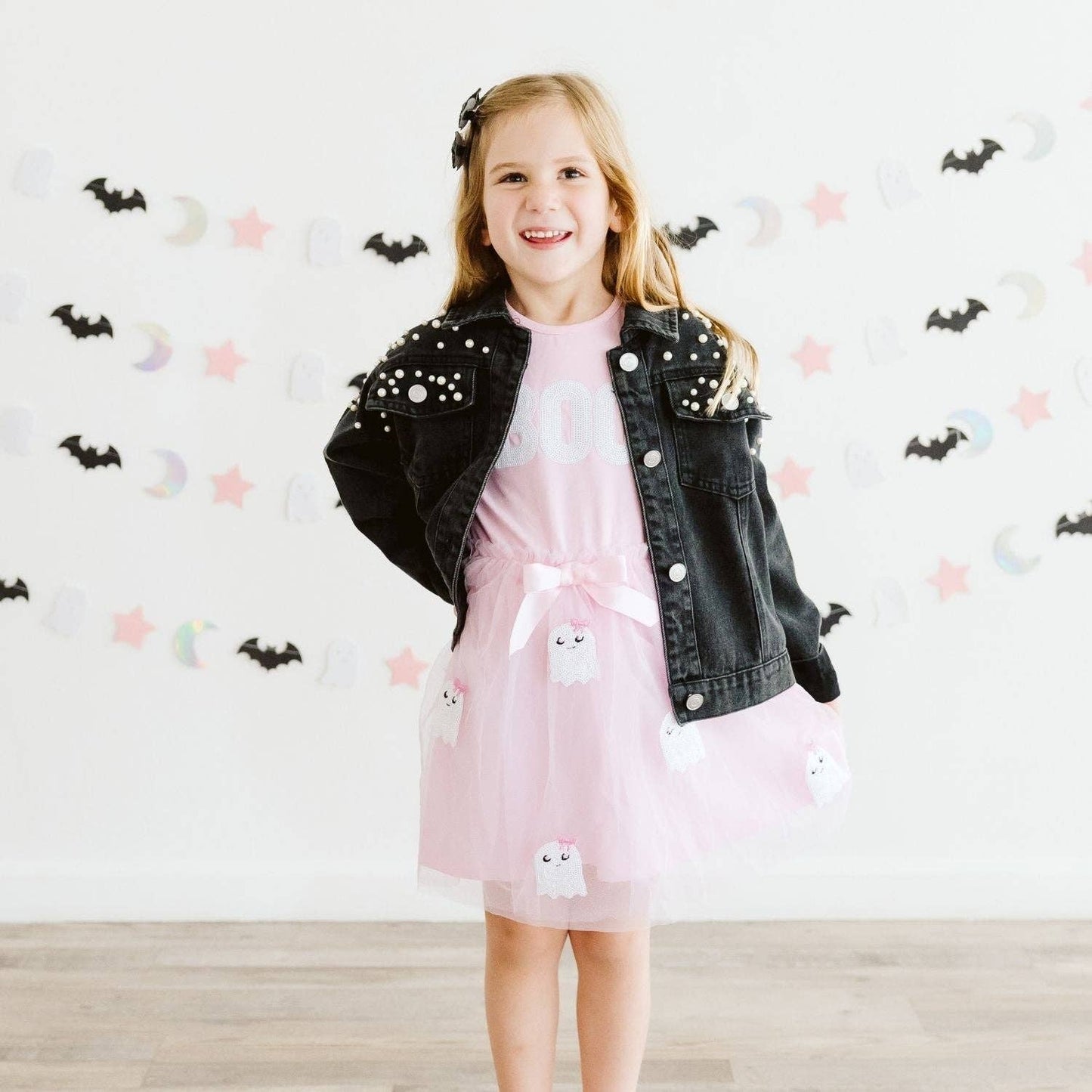 Sweet Wink - Boo Sequin Patch Halloween Short Sleeve Tutu Dress