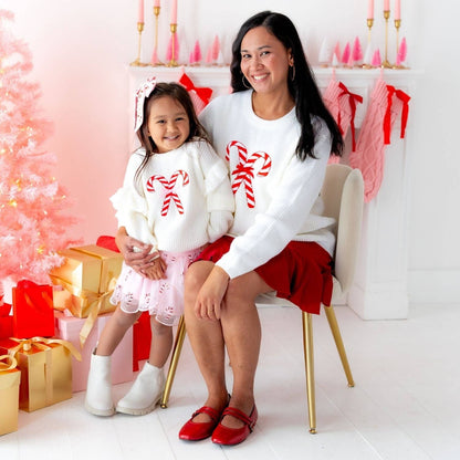 Sweet Wink - Candy Cane Christmas Ruffle Sweater - Kids Clothing -Holiday