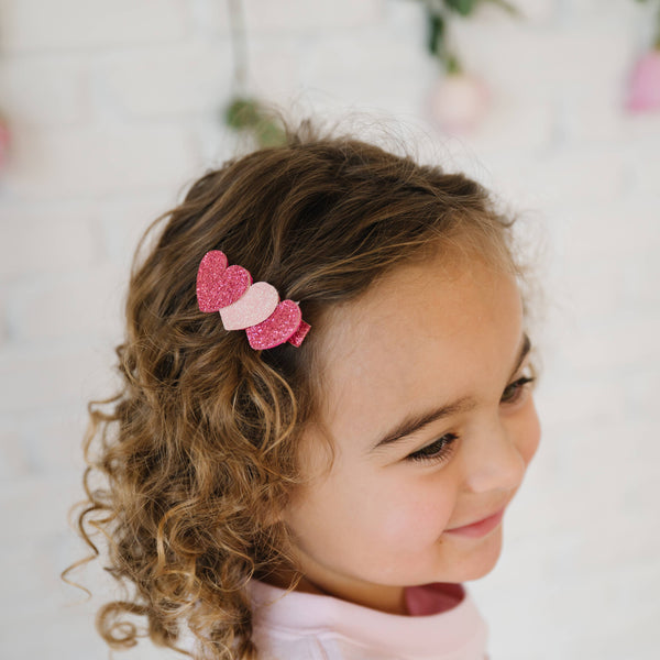 Sweet Wink - Pink Sparkle Hearts Valentine's Day Clip - Hair Accessories