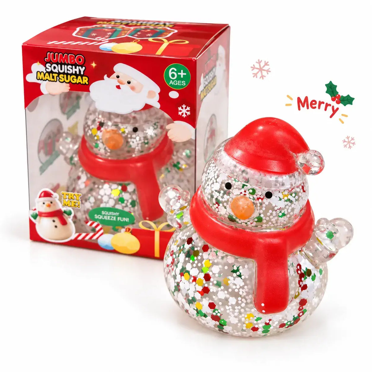 Toynex - Christmas Glitter Maltose Squishy Stress Toy-Santa, Reindeer, Snowman & Gift Box