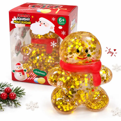 Toynex - Christmas Glitter Maltose Squishy Stress Toy-Santa, Reindeer, Snowman & Gift Box