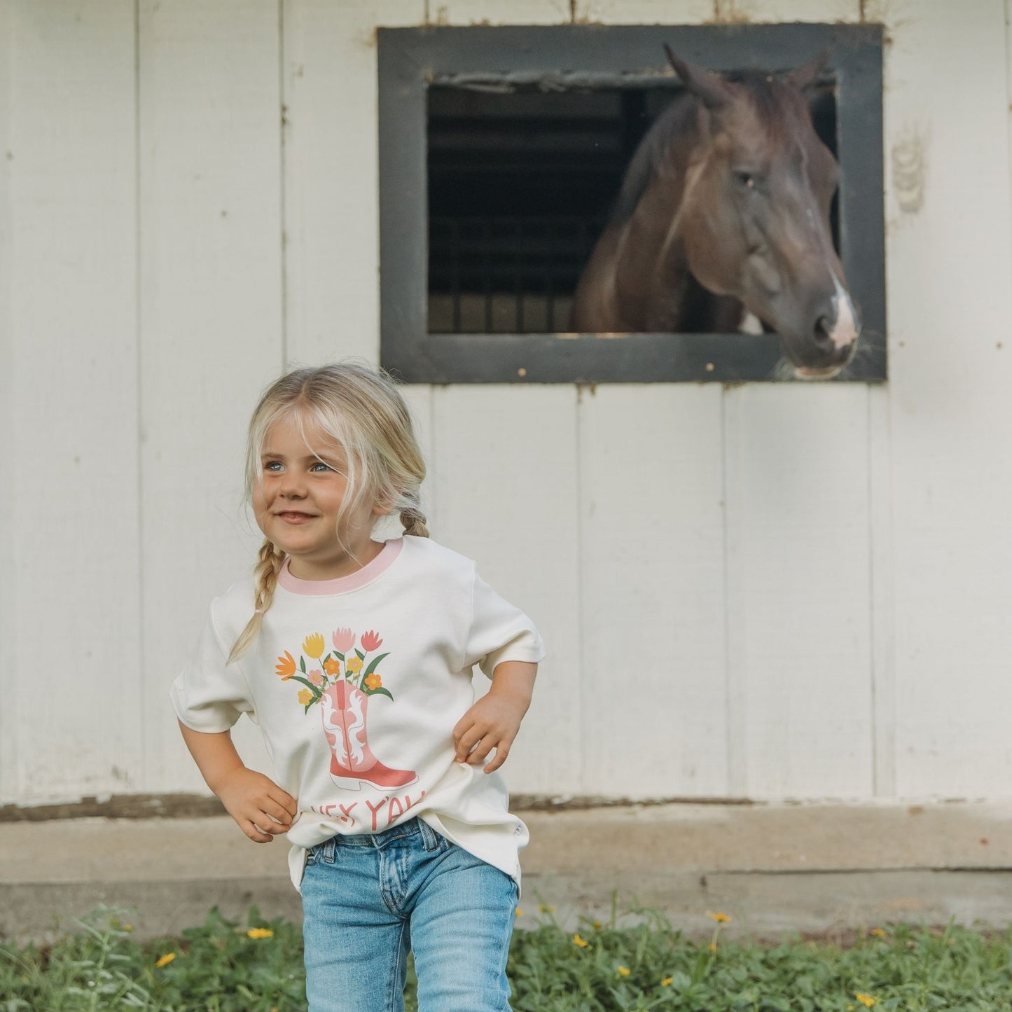 Hey Y'all Western Cotton Ringer Toddler Short Sleeve Shirt