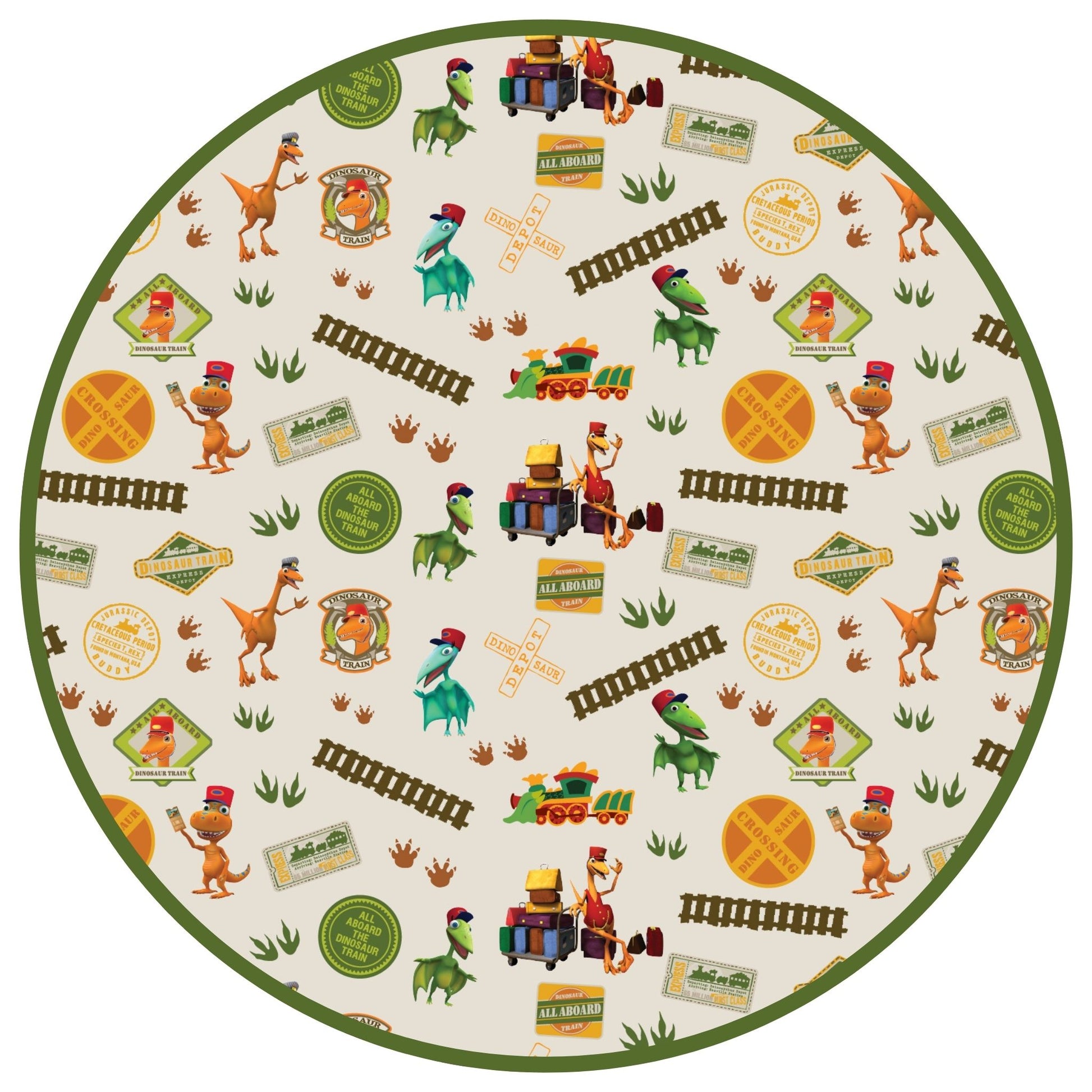 Circle print featuring Dinosaur Train™, crossing signs. and trails. 