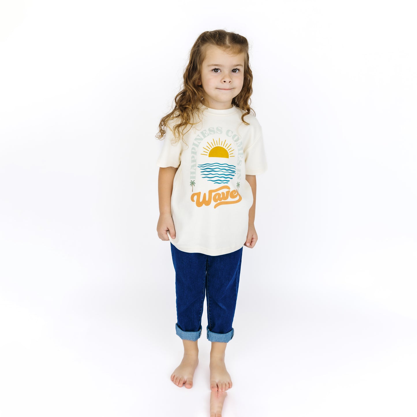 Happiness Comes In Waves Cotton Toddler Short Sleeve Shirt