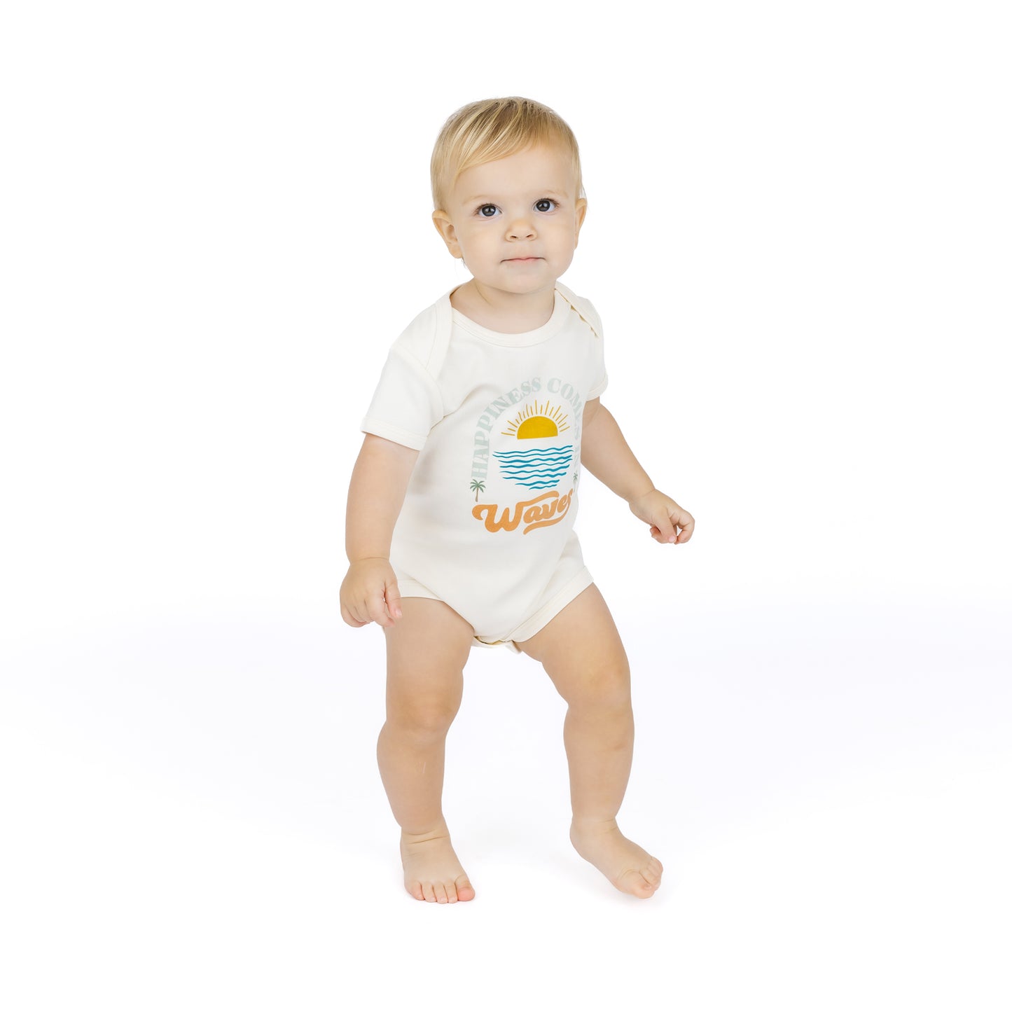 Happiness Comes In Waves Cotton Baby Onesie
