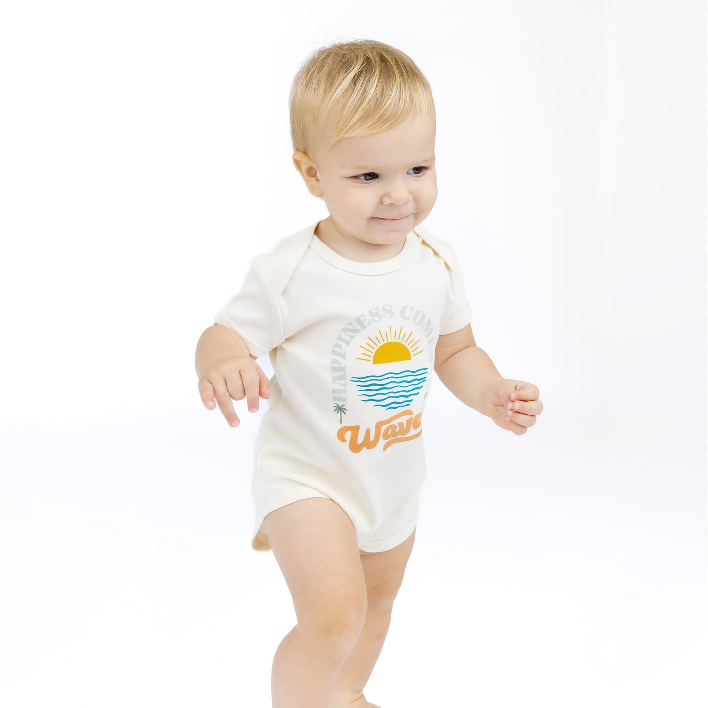 Happiness Comes In Waves Cotton Baby Onesie