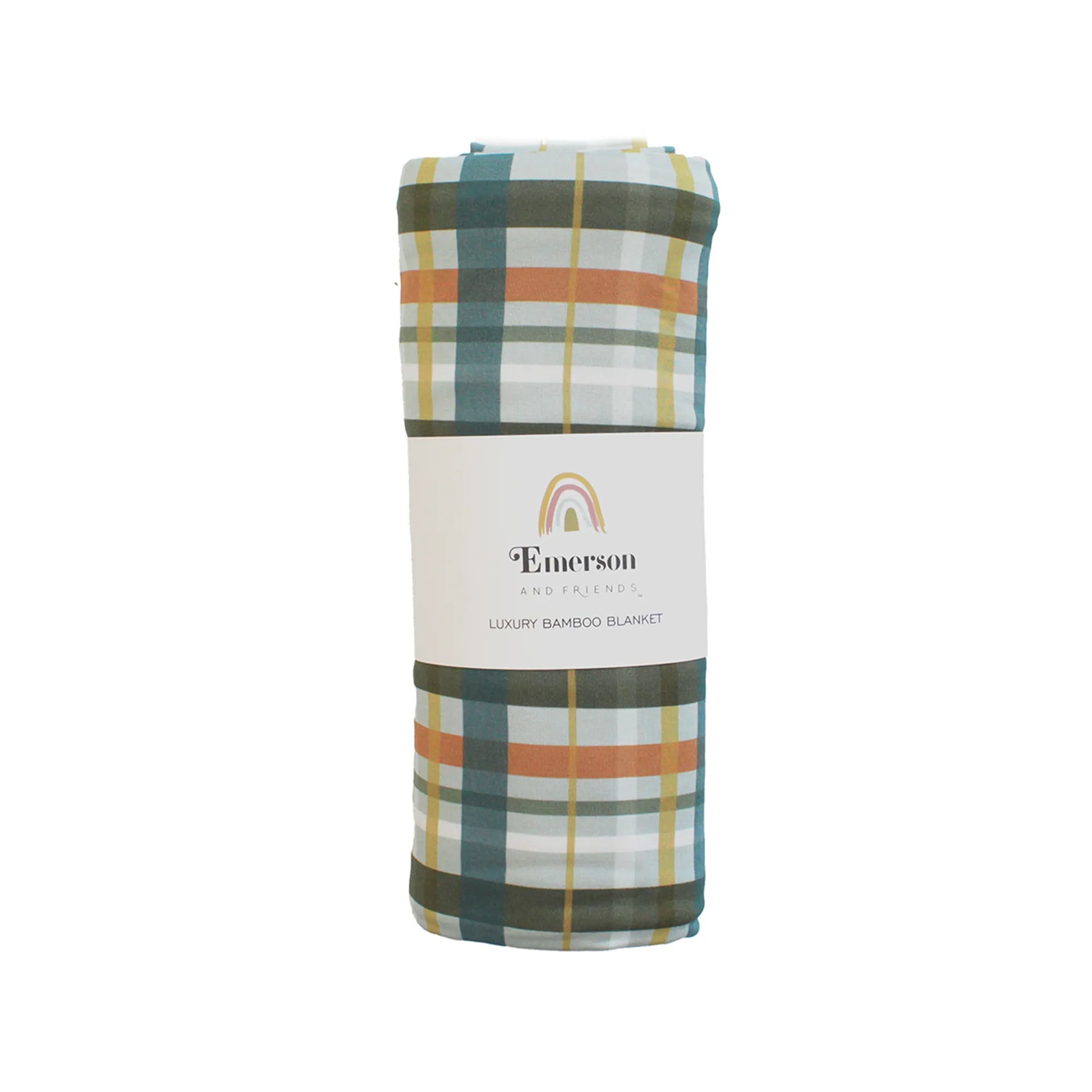 packed plaid blanket with emerson and friends packaging.