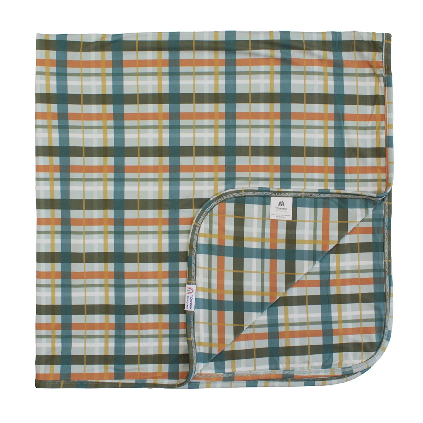blanket with plaid print on white background.
