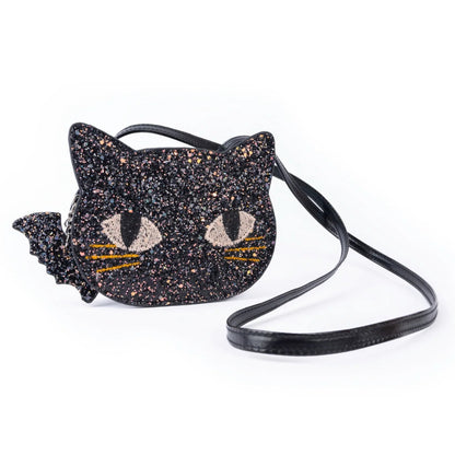 Black glitter purse shaped like a cats face