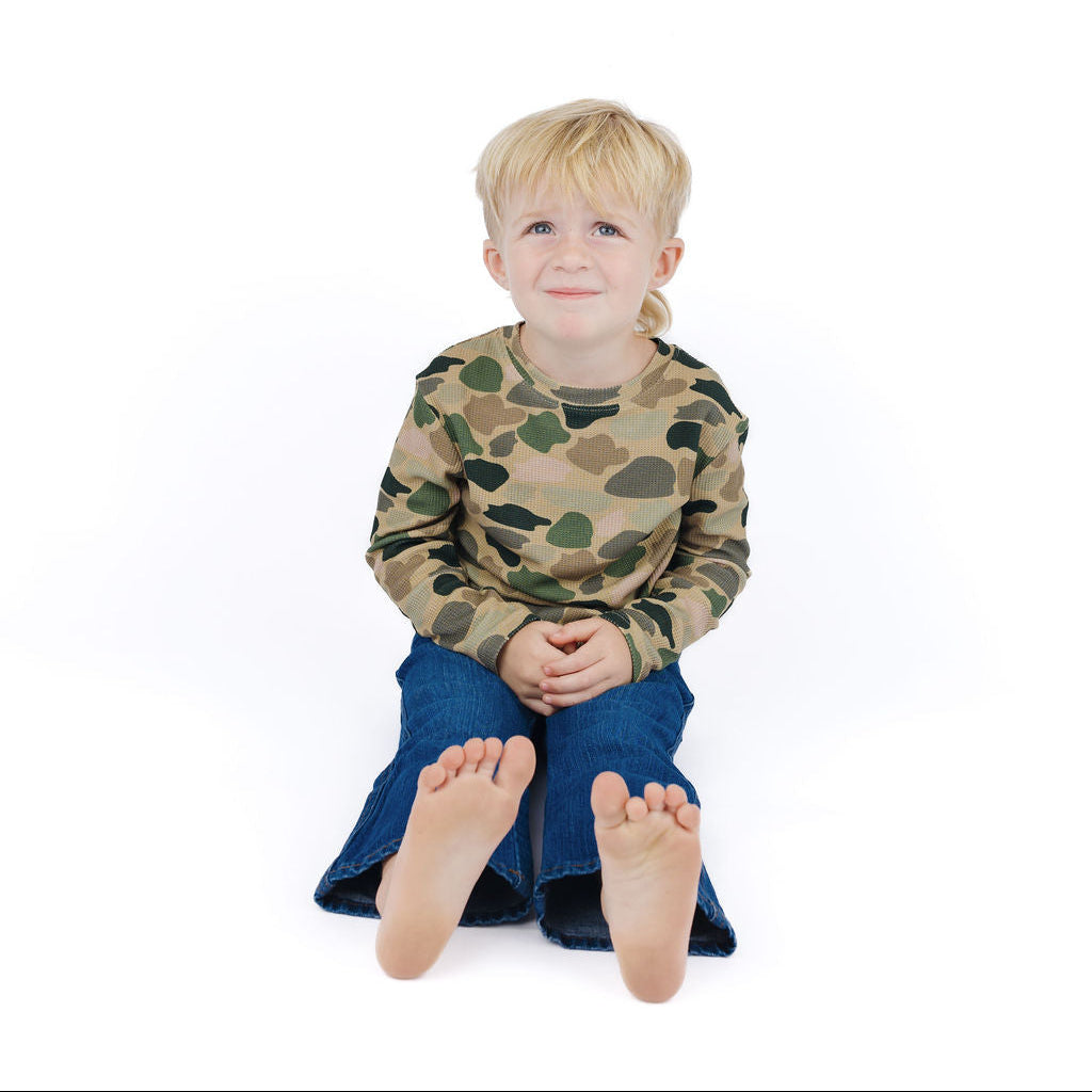 Classic Camo Waffle Knit Bamboo Long Sleeve Boys Tee