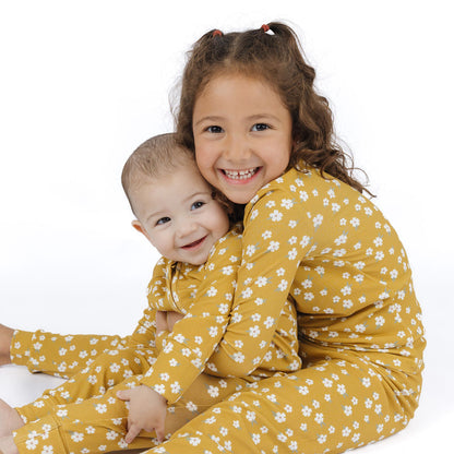 Golden Blooms Ribbed Bamboo Convertible Footie Romper