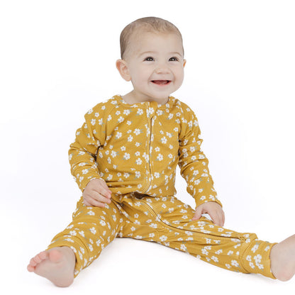 Golden Blooms Ribbed Bamboo Convertible Footie Romper