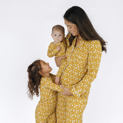 Golden Blooms Womens Ribbed Bamboo Long Sleeve Pants Set