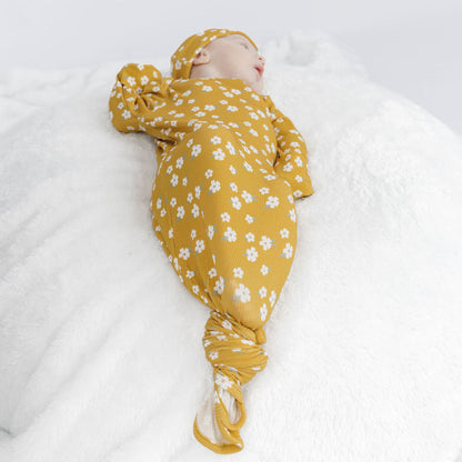 Golden Blooms Ribbed Bamboo Gown and Hat Newborn Baby Gift Set