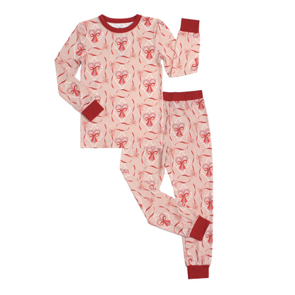 Candy Cane Coquette Two-Piece Bamboo Long Sleeve Pajama Kids Pants Set