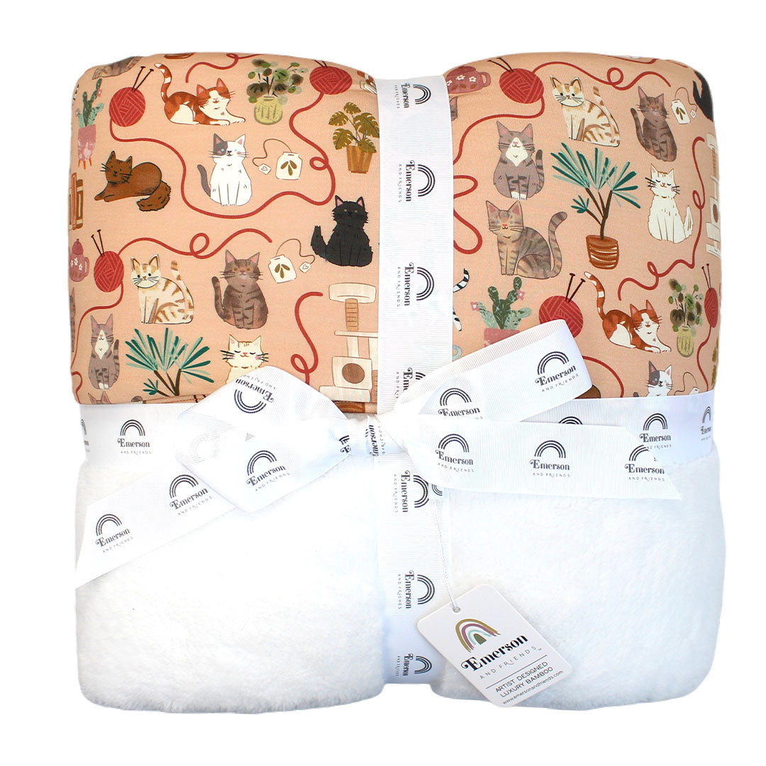 Cats Meow Twin Snuggle Size Bamboo and Fleece Throw Blanket