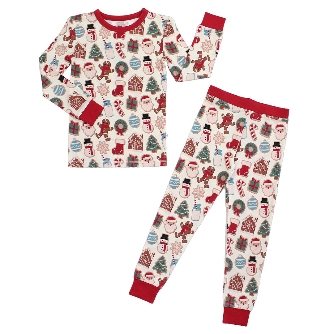 Milk and Cookies Christmas Two-Piece Bamboo Long Sleeve Kids Pajama Pants Set