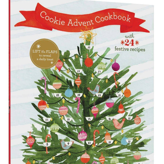 Cookie Advent Cookbook with Christmas tree design and festive decorations
