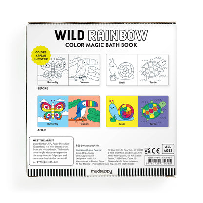 Box of 'Wild Rainbow' Color Magic Bath Book by Mudpuppy with illustrations and text.