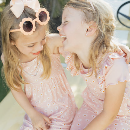 Pink Daisy Ribbed Bamboo Crossback Flare Leg Romper