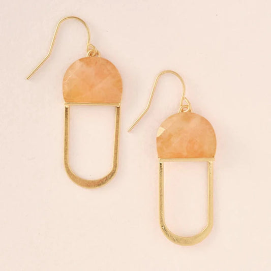 Modern Stone Chandelier Earrings - Sunstone/Gold