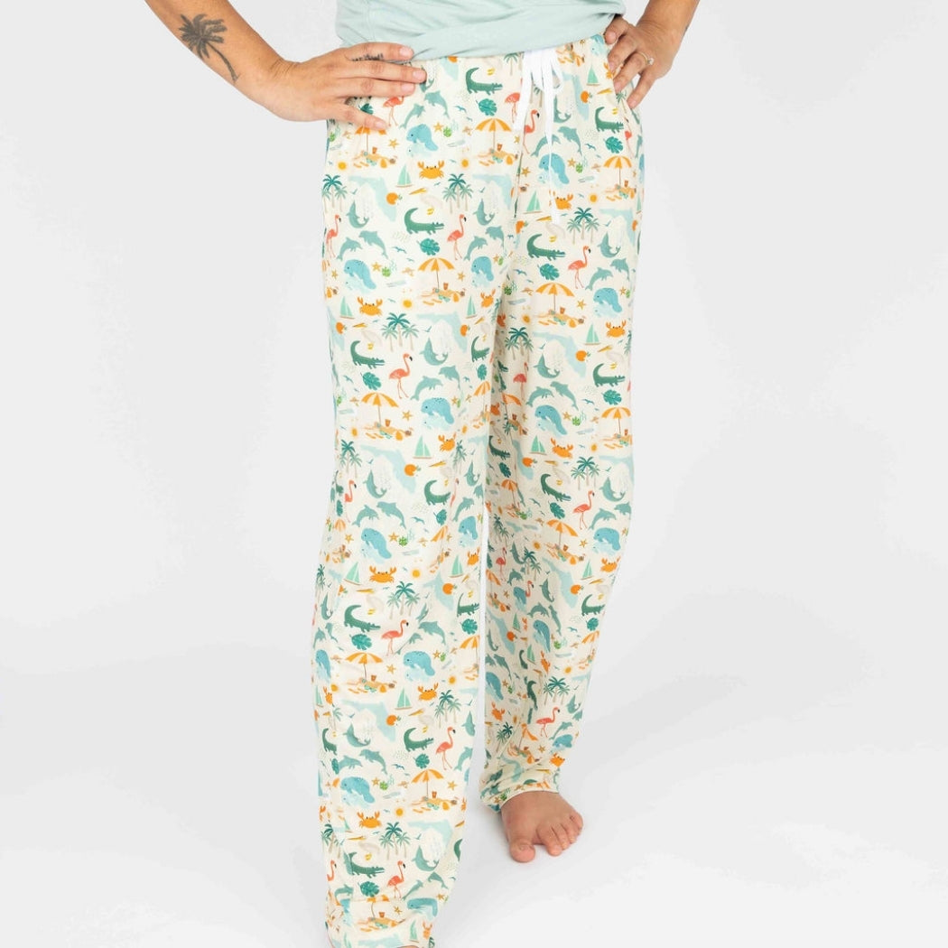 Soft and breathable bamboo lounge pants featuring a vibrant Florida-themed print, designed for a relaxed unisex fit and all-day comfort