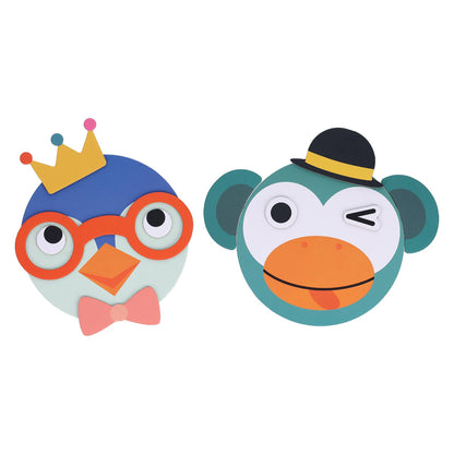 Two cartoon character head shapes with a king and a monkey on a white background