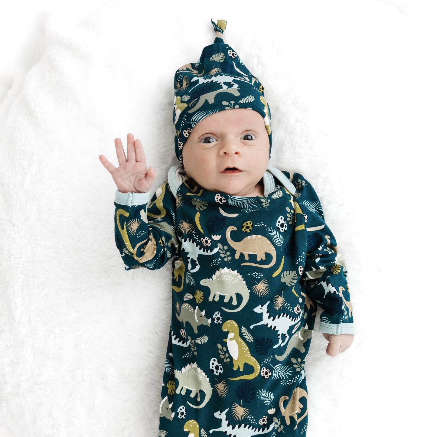 Prehistoric Friends Dinosaur Bamboo Gown and Hat Newborn Baby Gift Set