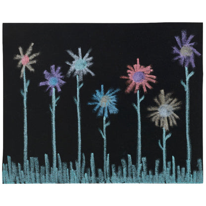 Decorative rug with colorful flowers on a black background