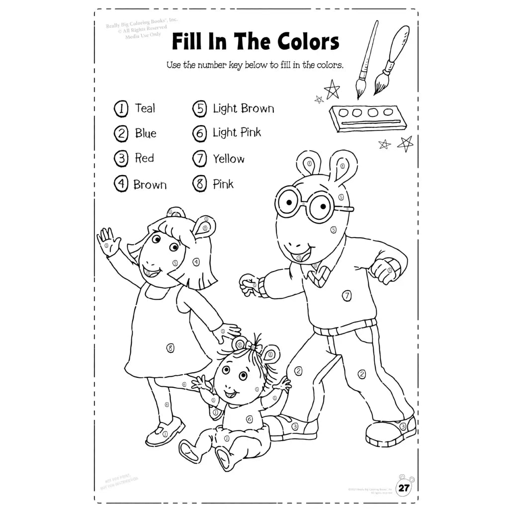 fill in the color coloring page featuring arthur and his friends