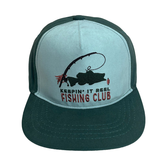 blue hat with fish graphic