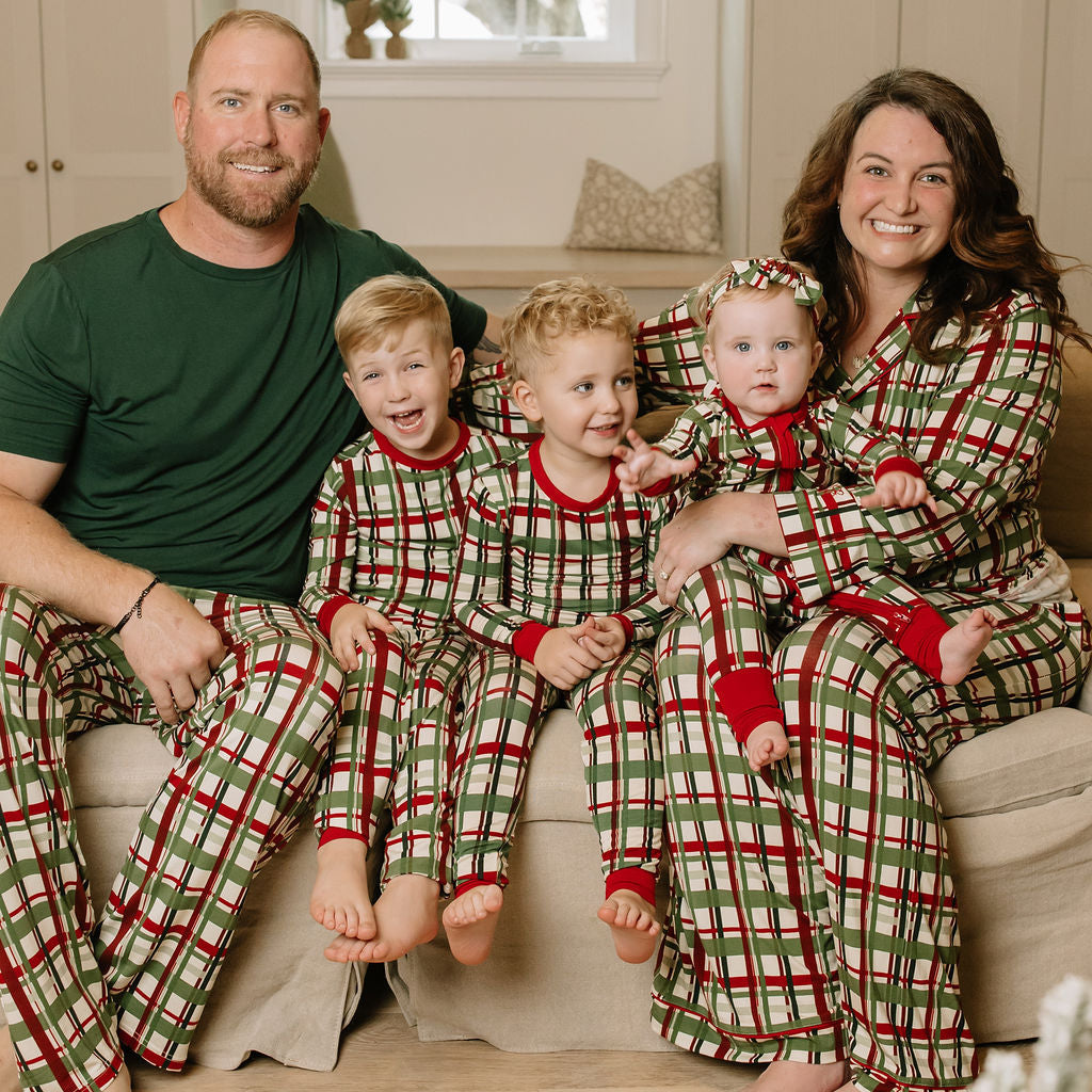 Family matching in bamboo holiday plaid