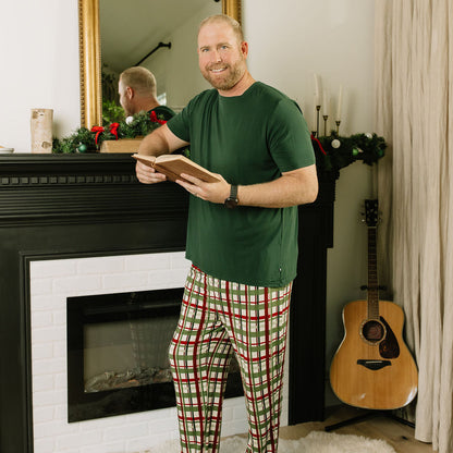 Dad wearing holiday plaid relaxed pants