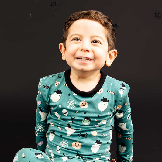 Boo Crew Glow-in-the-Dark Halloween Two-Piece Bamboo Long Sleeve Kids Pajama Pants Set