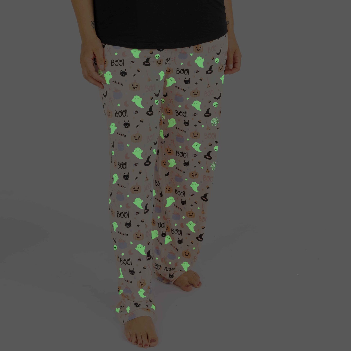 Sweet and Spooky Glow-in-the-Dark Halloween Bamboo Relaxed Lounge Pajama Pants