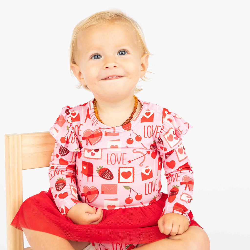 Love Letters Valentine's Day Skirted Bamboo Onesie